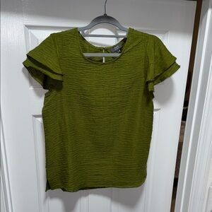 Ninety Clothing Company NWOT Olive Green Ruffle Sleeve Top Size S